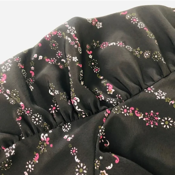 NWT Topshop Floral Star Print Blouse, Long Ruched Sleeve Tie Neck Women Size 6 - Picture 9 of 13